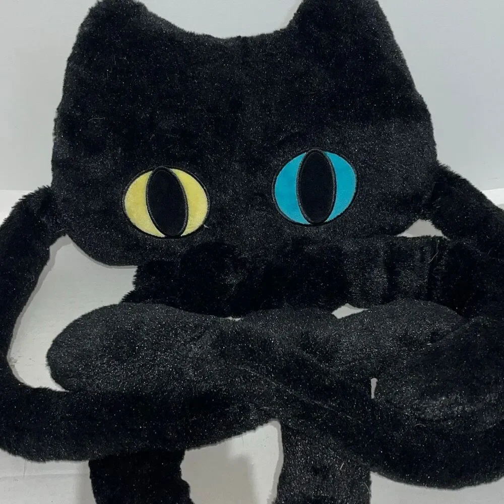 Black Cat Plush Scarf Long Paws Mismatched‎ Eyes Yellow Blue Novelty Winter Wrap